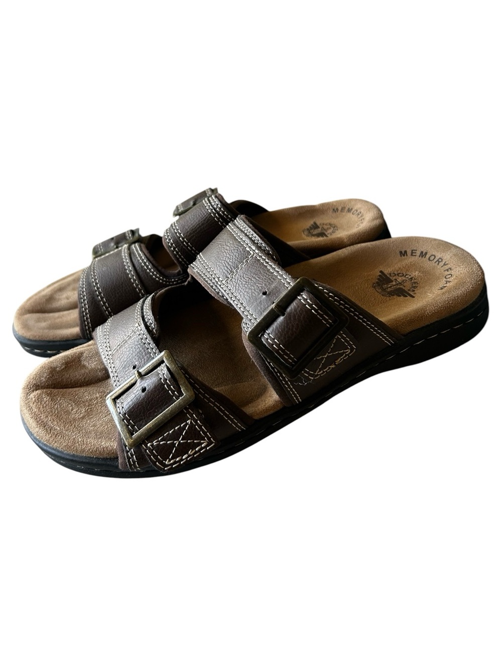 Dockers Men’s DELRAY Brown Double-Buckle Memory Foam Slide Sandals